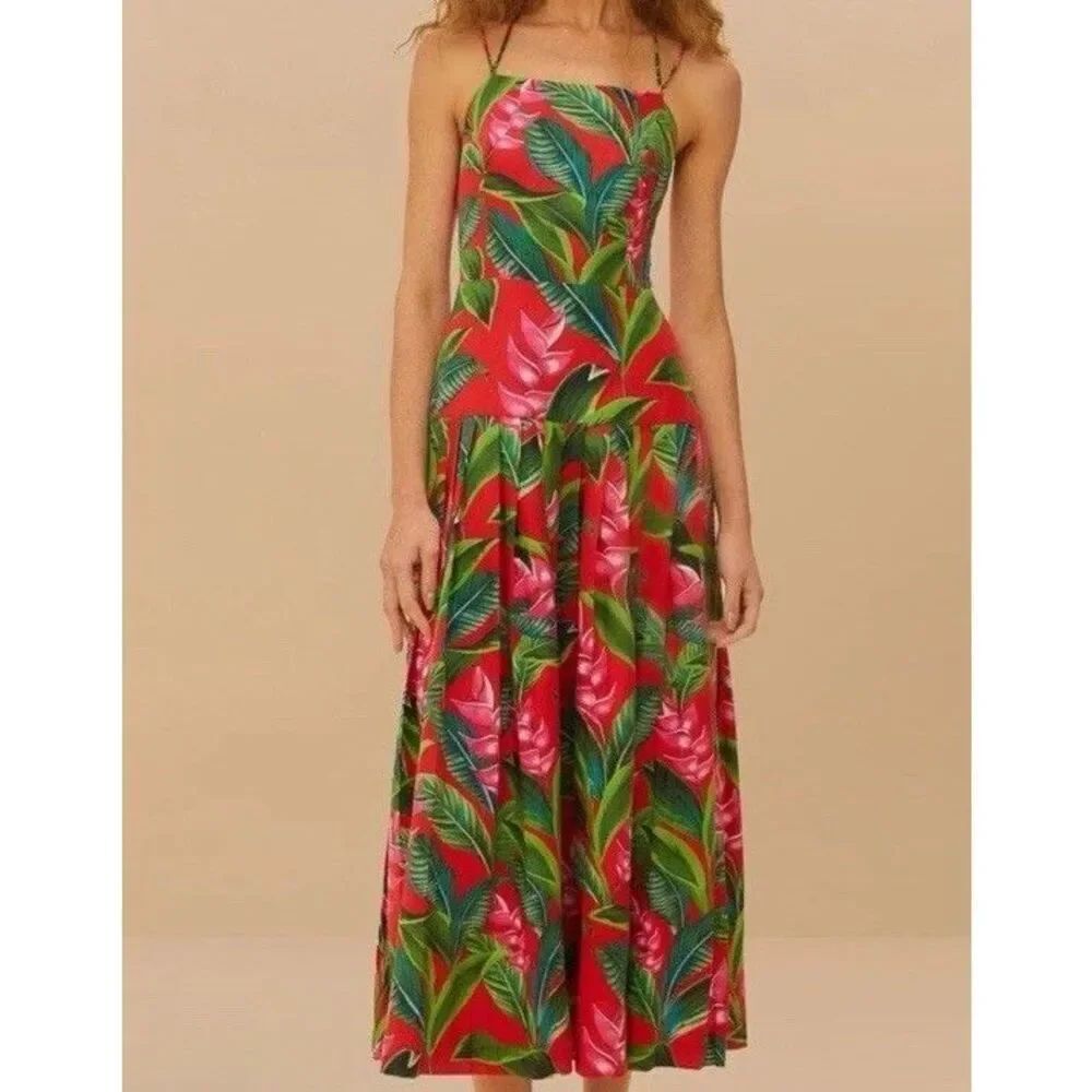 Farm Rio Red Dream Garden Strapppy Maxi Dress Size XL Linen Blend NWT